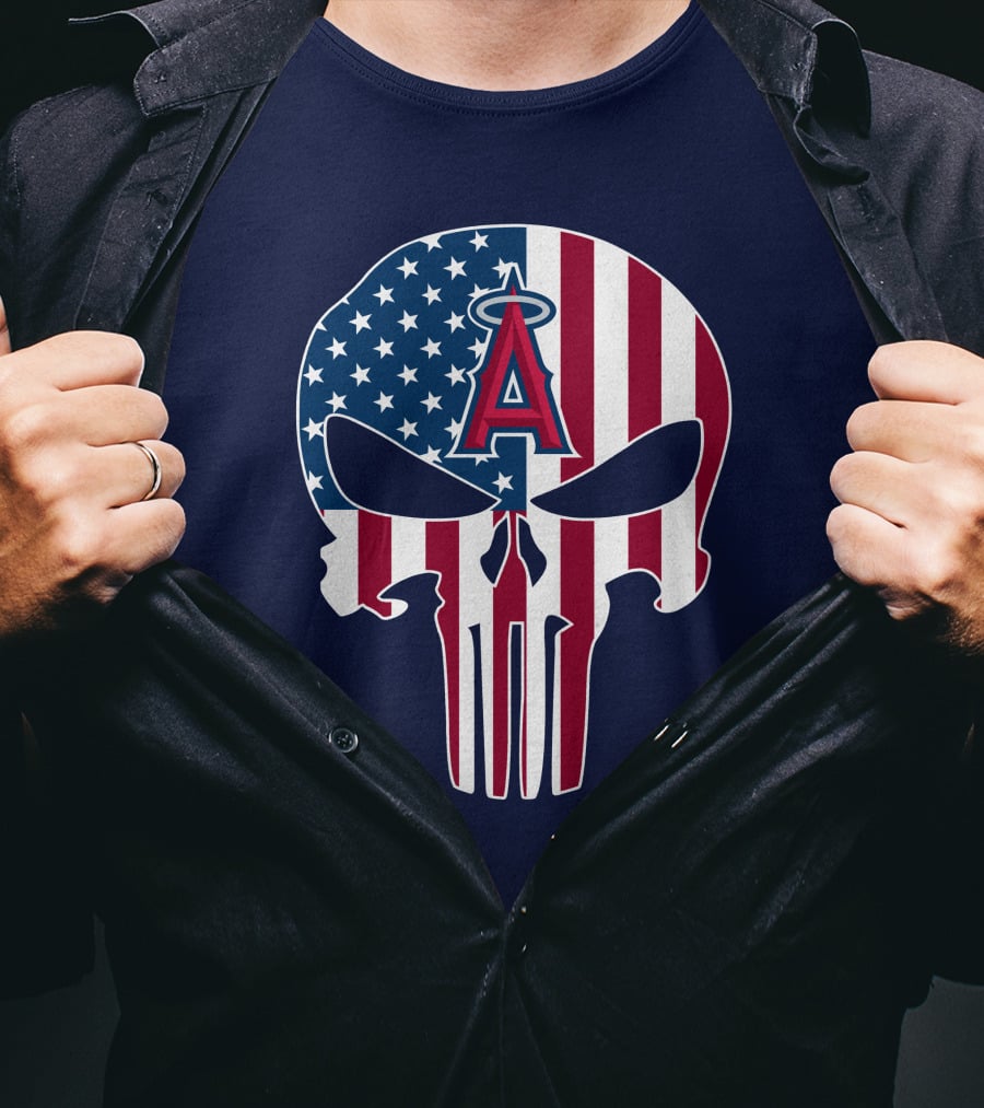 Los Angeles Angels Punisher Skull American Flag T-Shirt