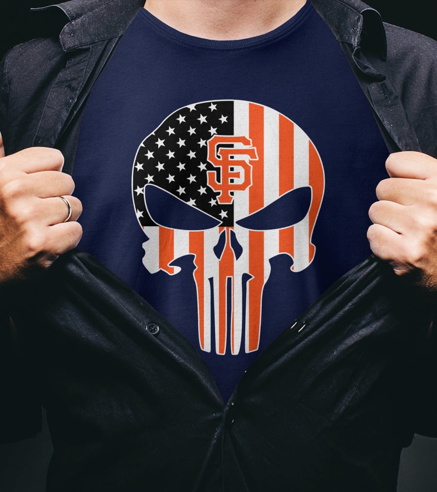 San Francisco Giants Punisher Skull American Flag T-Shirt