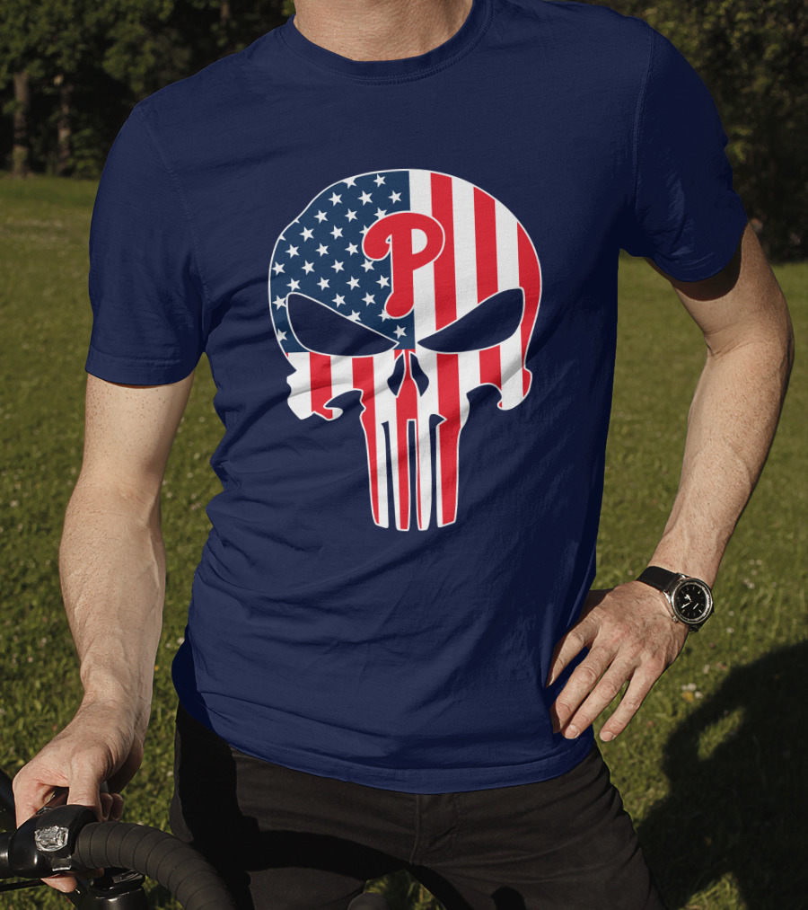 Phillies Punisher Skull American Flag T-Shirt