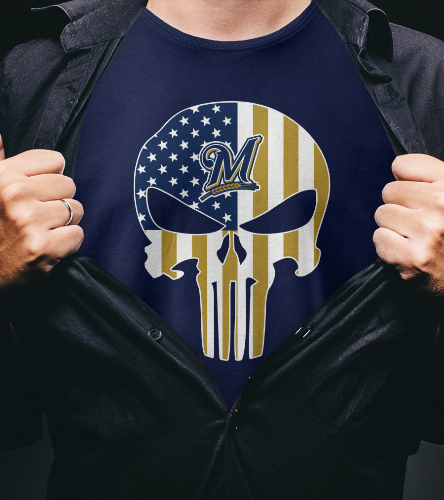 Milwaukee Brewers Punisher Skull American Flag T-Shirt