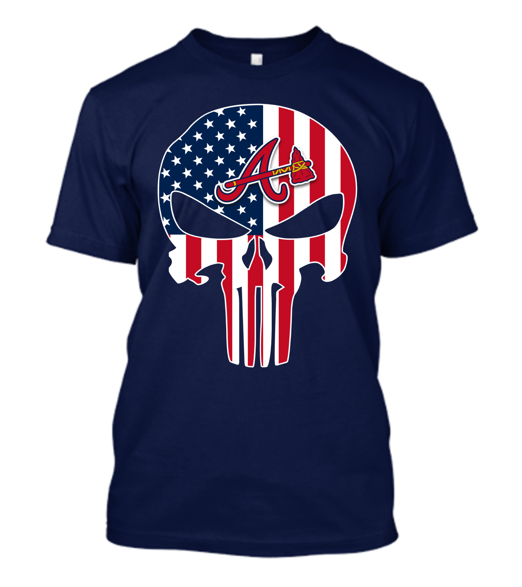 Atlanta Braves Punisher Skull American Flag T-Shirt