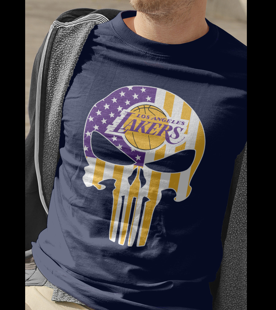 Los Angeles Lakers Skull Punisher American Flag T-Shirt