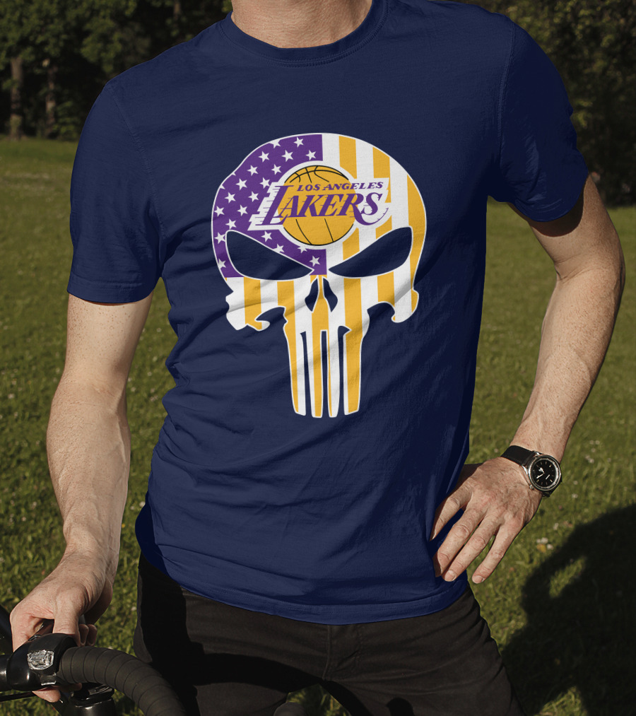 Los Angeles Lakers Skull Punisher American Flag T-Shirt