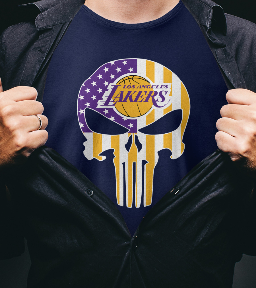 Los Angeles Lakers Skull Punisher American Flag T-Shirt