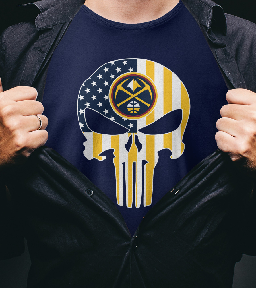 Denver Nuggets Punisher Skull American Flag T-Shirt