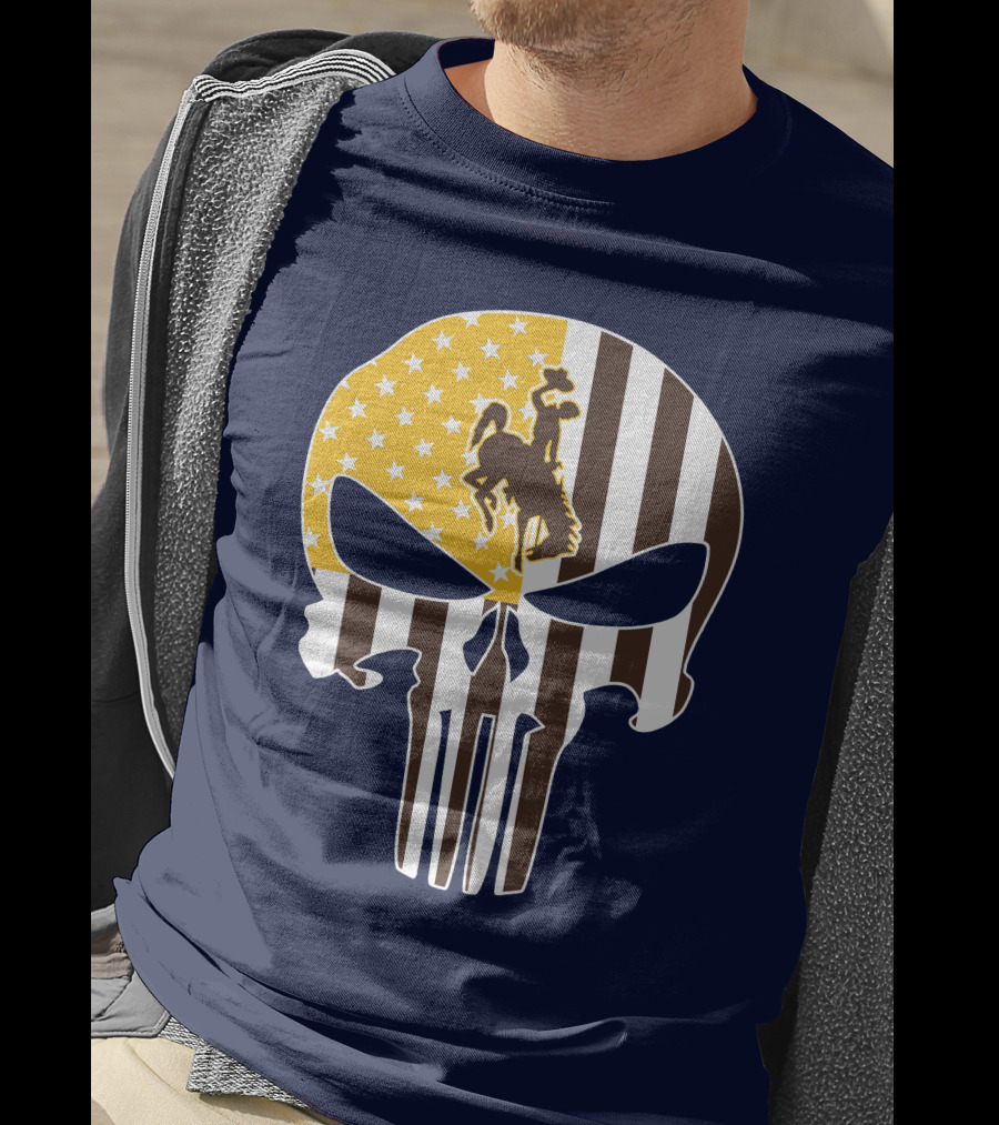 Wyoming Cowboys American Flag Punisher Skull T-Shirt