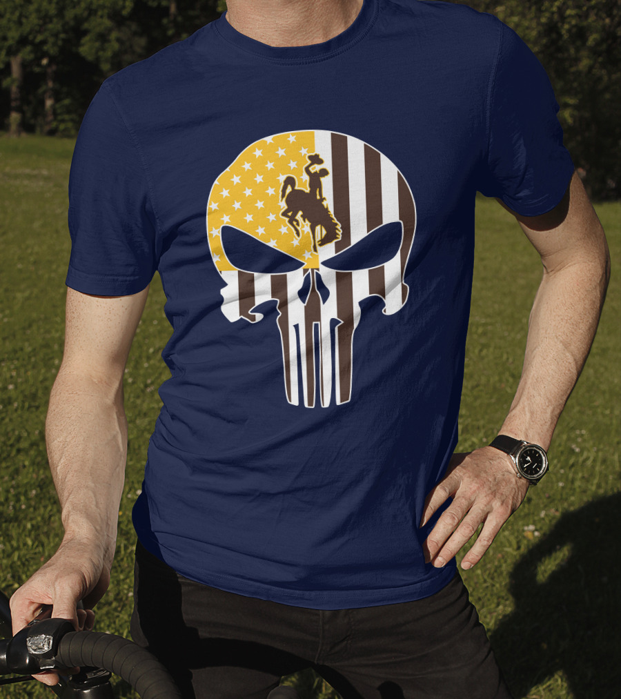 Wyoming Cowboys American Flag Punisher Skull T-Shirt