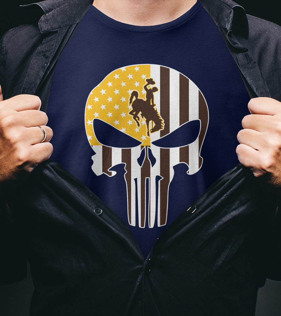 Wyoming Cowboys American Flag Punisher Skull T-Shirt