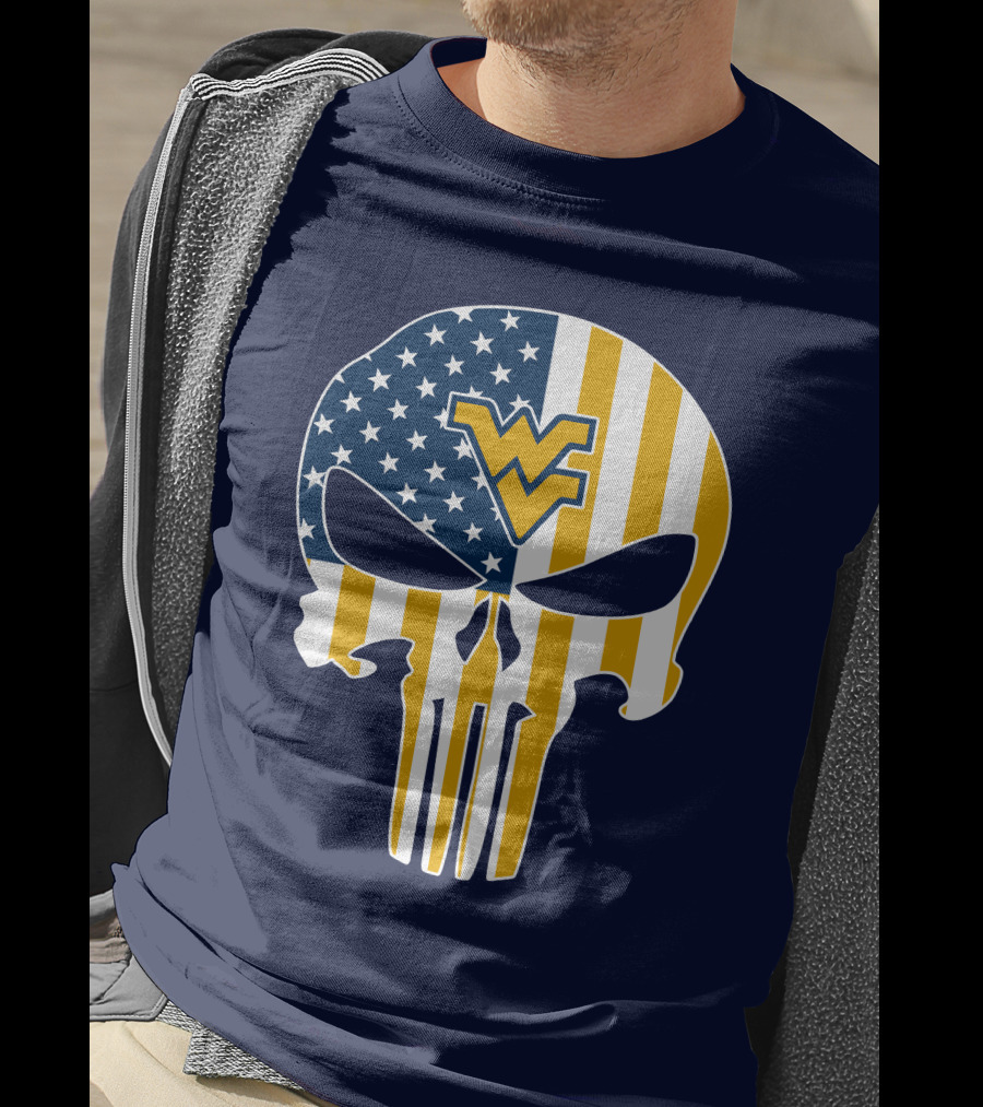 West Virginia Mountaineers The Punisher American Flag Skull T-Shirt