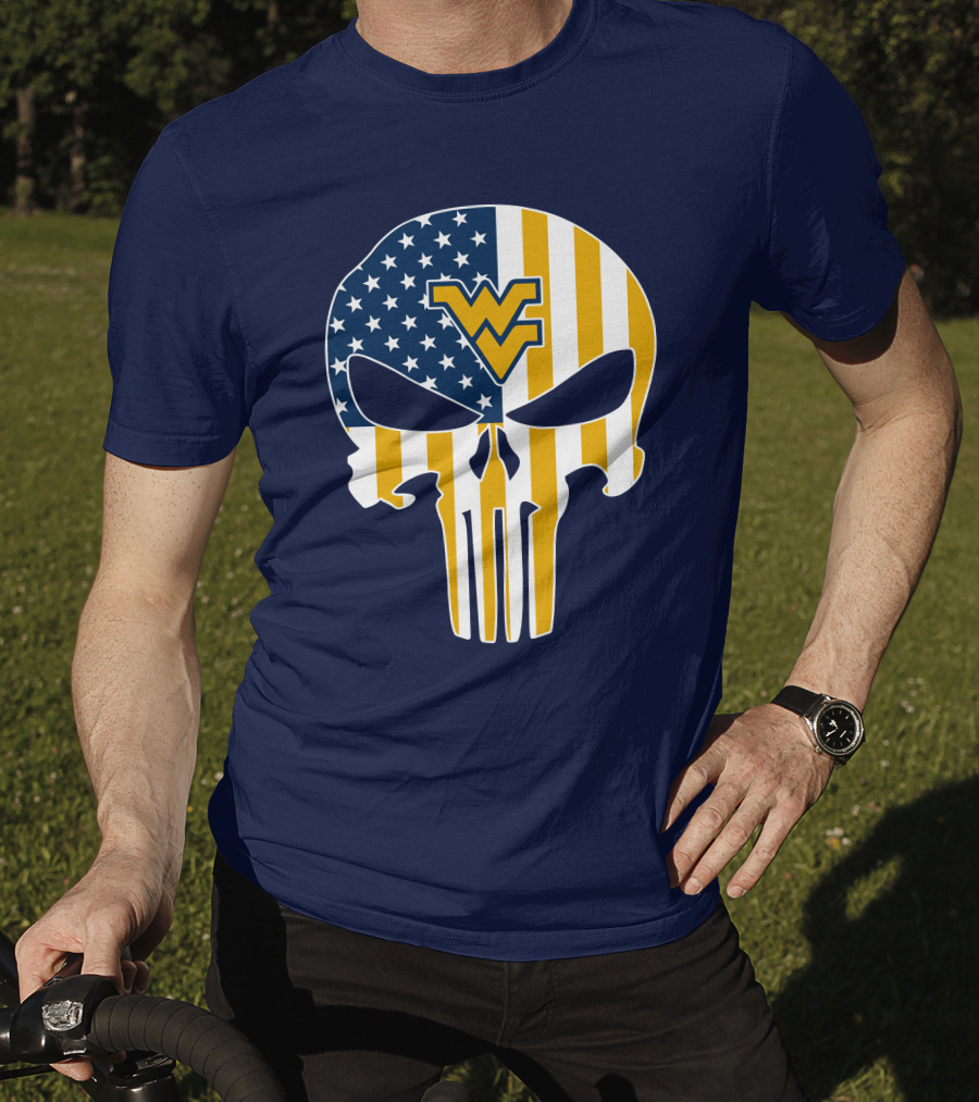 West Virginia Mountaineers The Punisher American Flag Skull T-Shirt