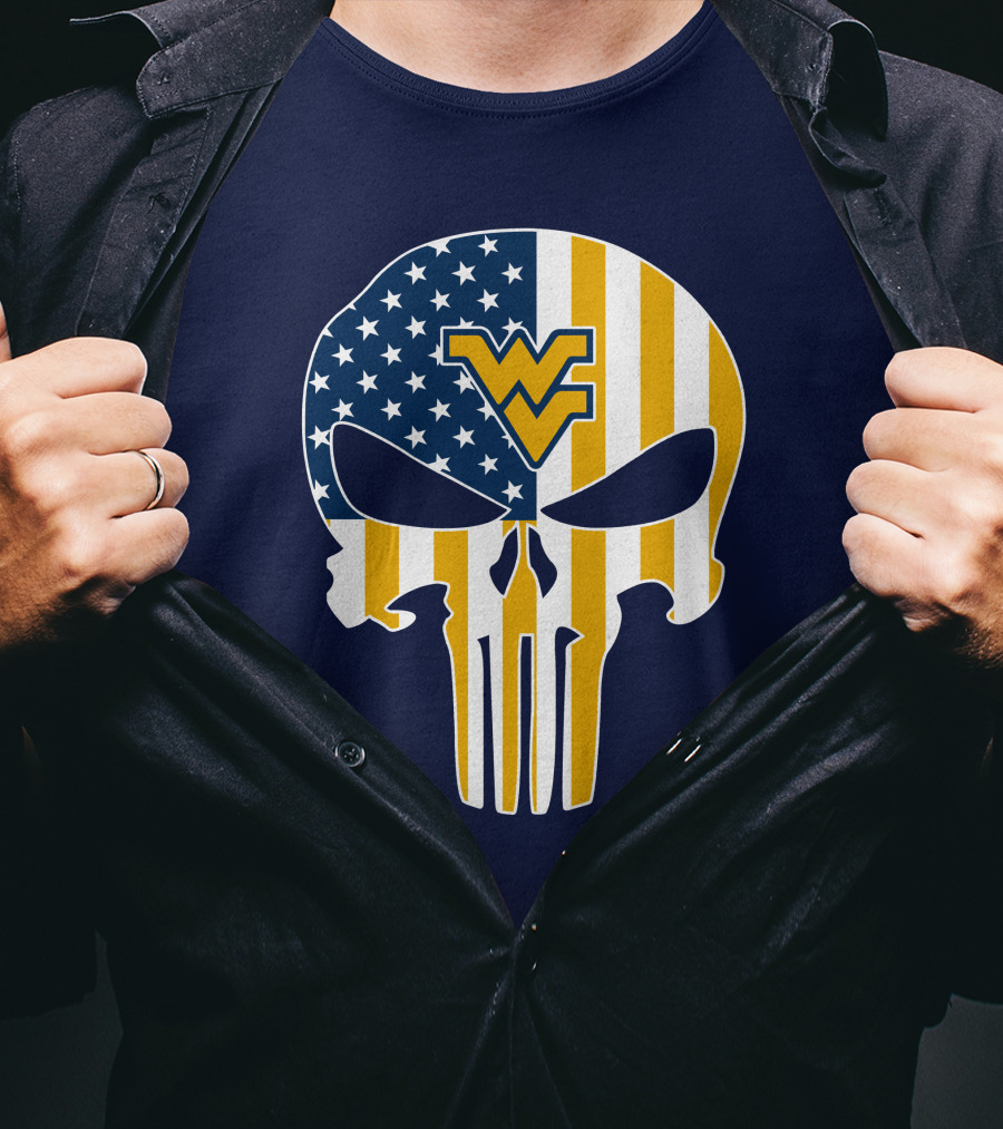 West Virginia Mountaineers The Punisher American Flag Skull T-Shirt