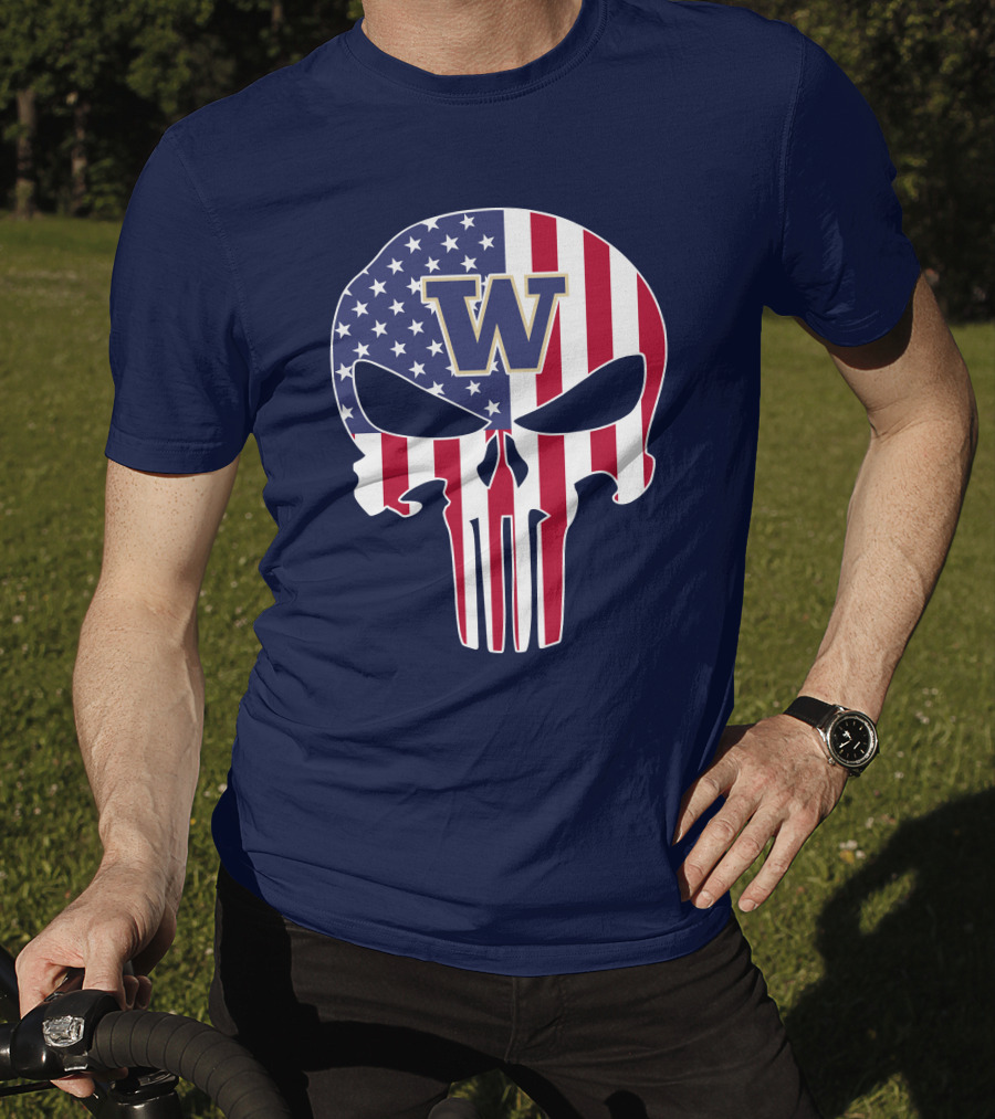 Washington Huskies The Punisher American Flag Skull W T-Shirt