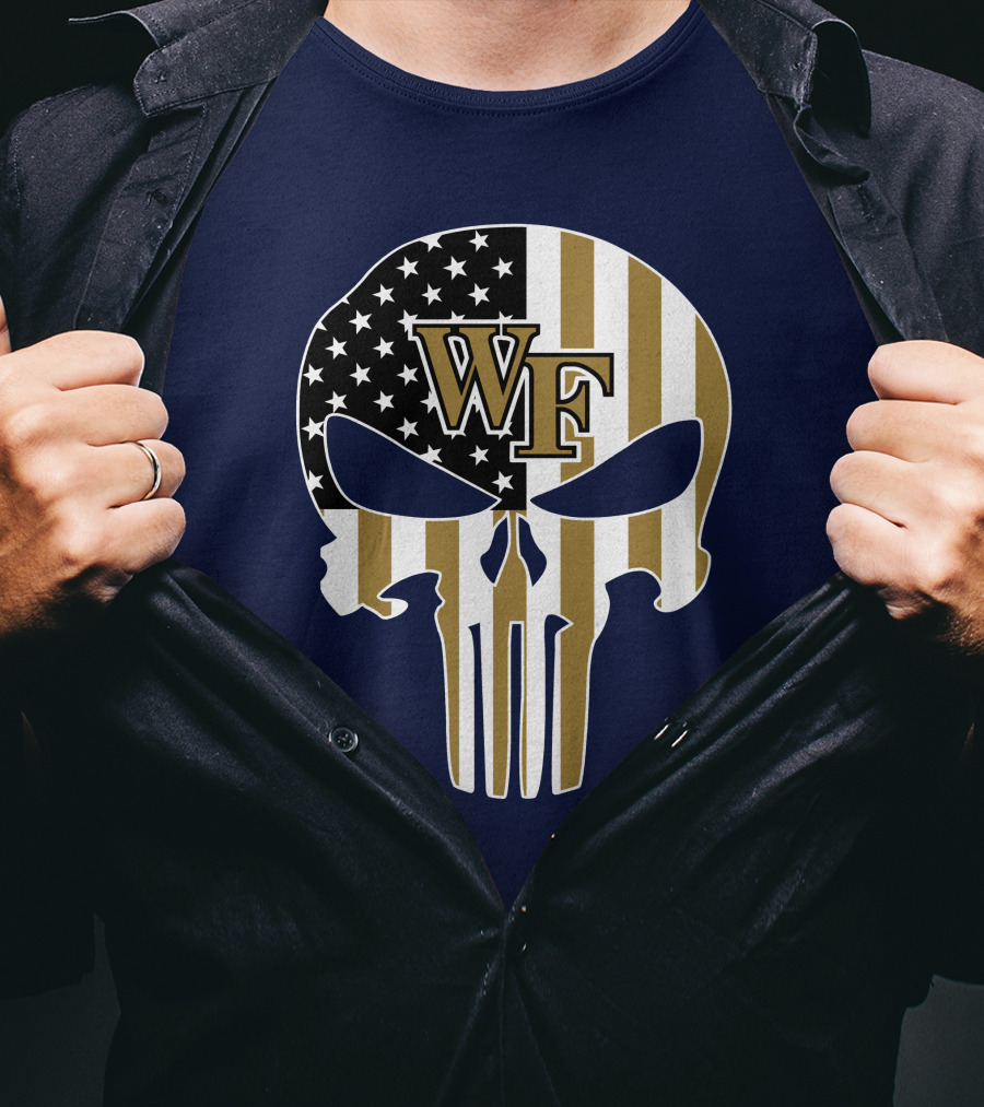 Wake Forest Wf Punisher Skull American Flag T-Shirt