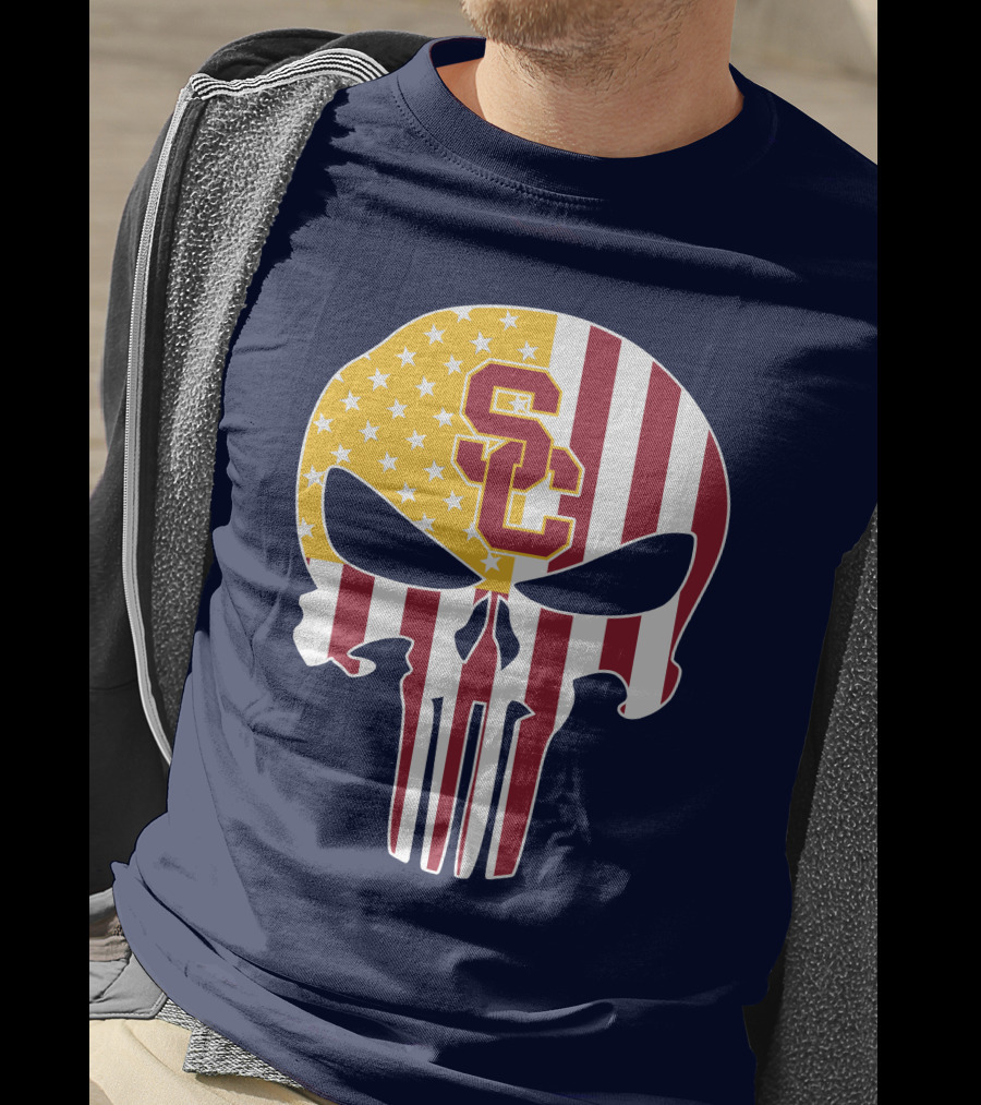 Usc Trojans Skull Punisher American Flag T-Shirt