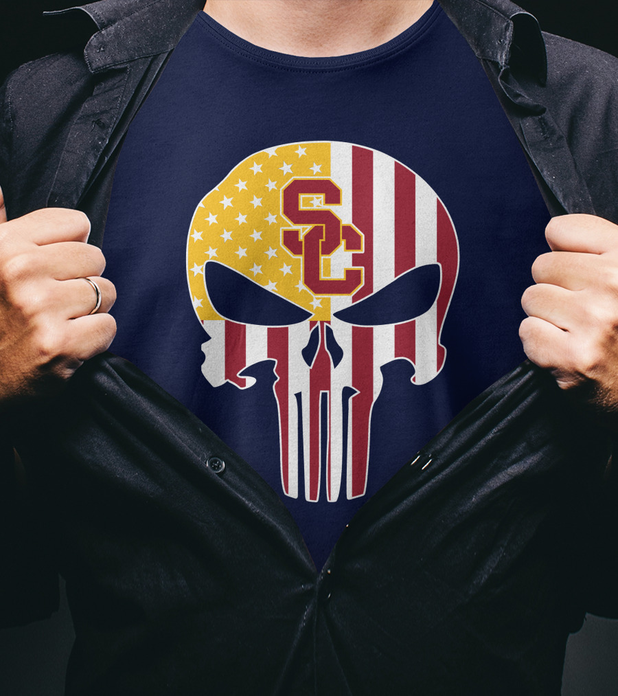 Usc Trojans Skull Punisher American Flag T-Shirt
