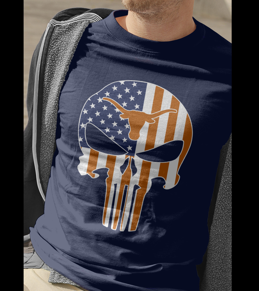 Texas Longhorns The Punisher American Flag Skull T-Shirt