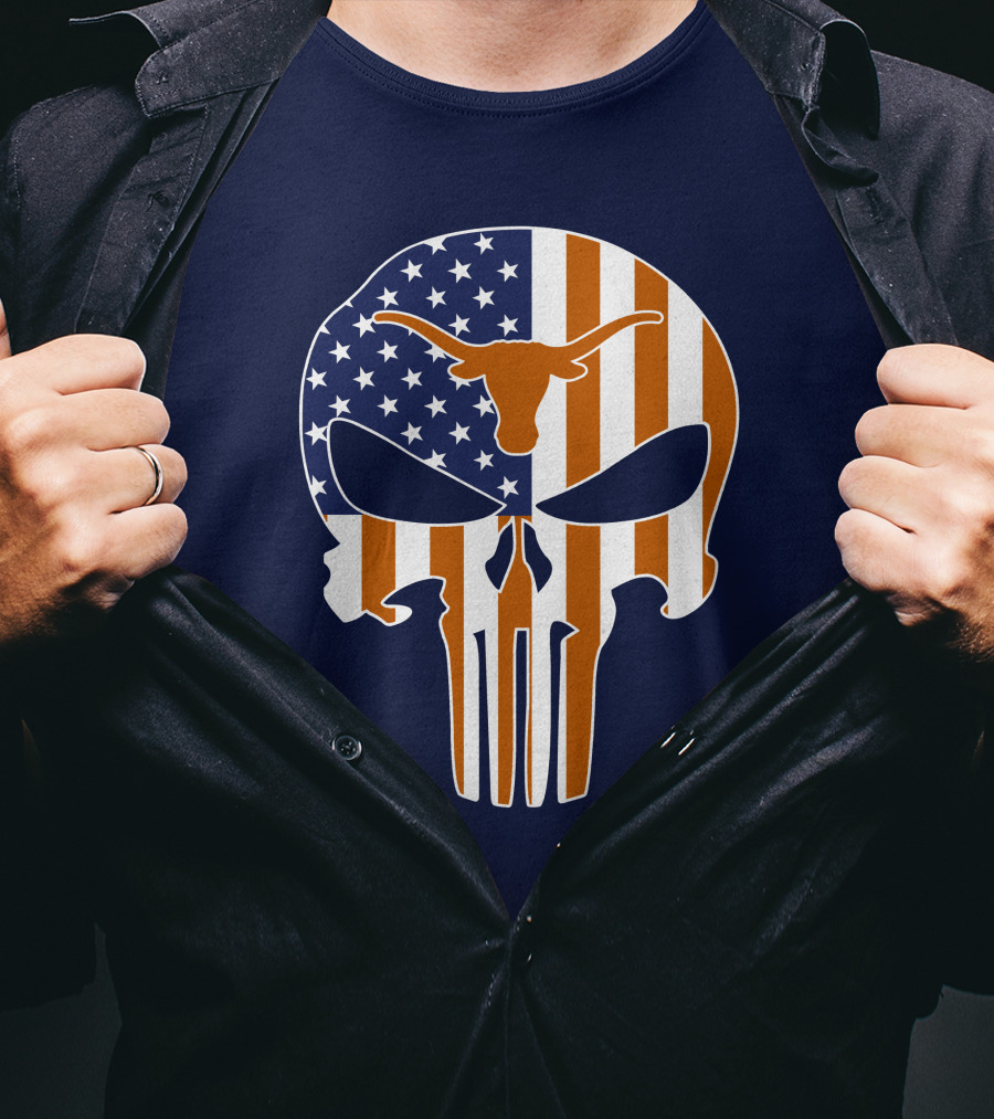 Texas Longhorns The Punisher American Flag Skull T-Shirt