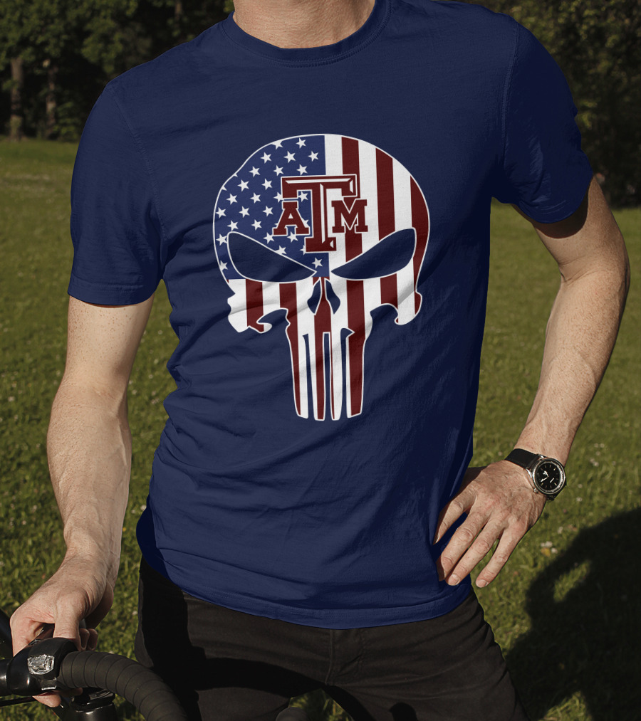 Texas A&M Aggies Punisher American Flag Skull T-Shirt