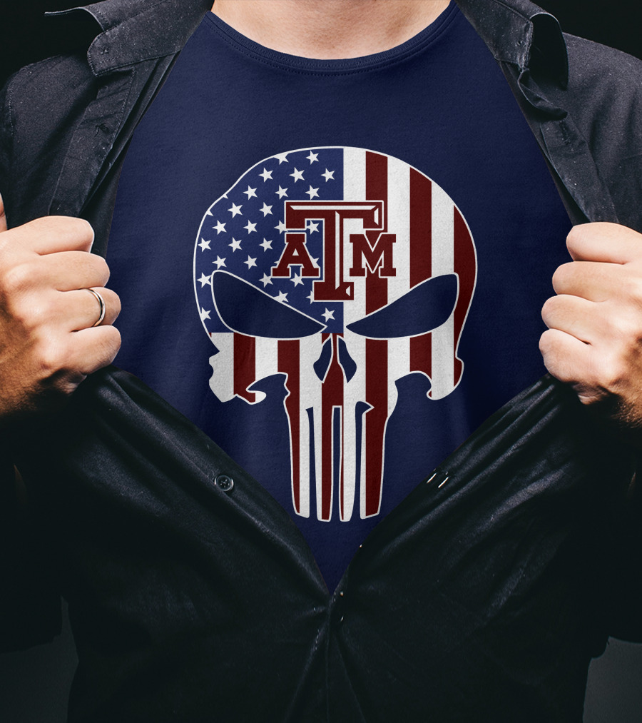 Texas A&M Aggies Punisher American Flag Skull T-Shirt