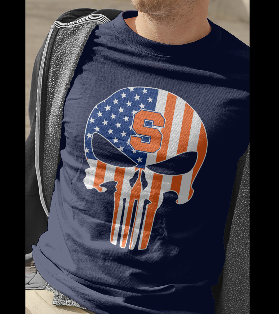 Syracuse Orange Punisher Skull American Flag Symbol T-Shirt