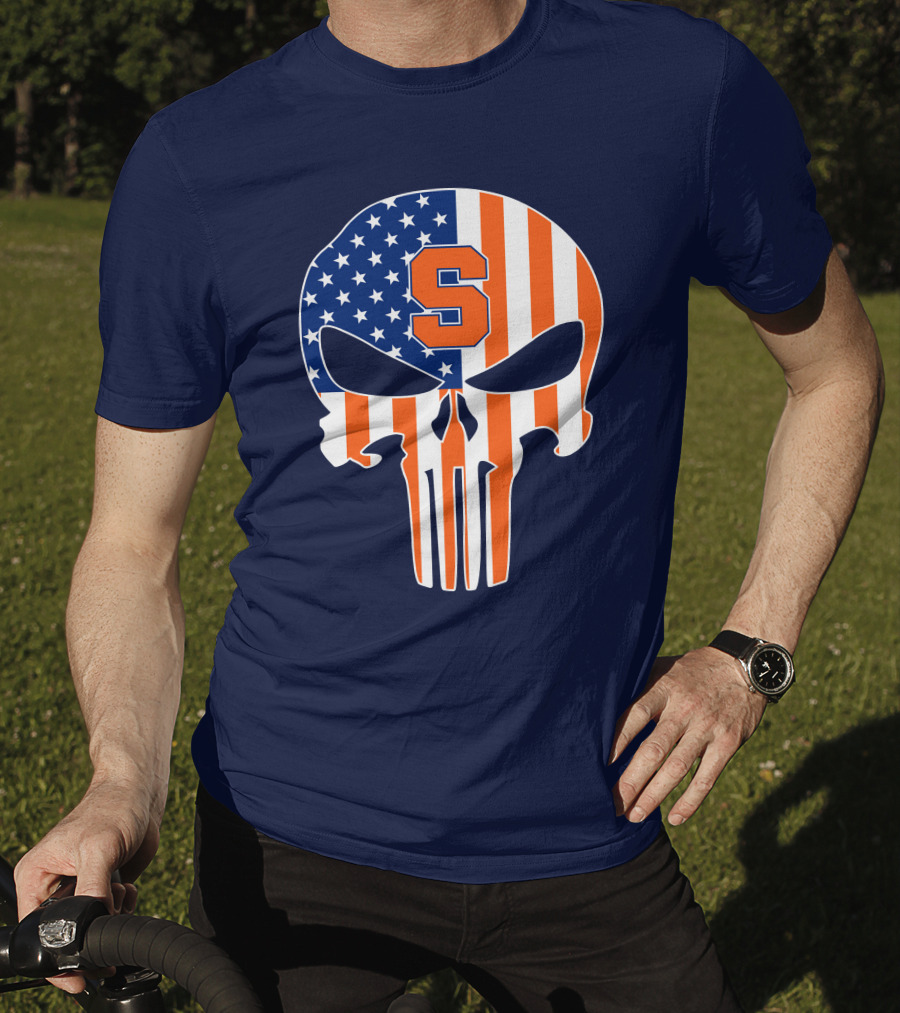 Syracuse Orange Punisher Skull American Flag Symbol T-Shirt