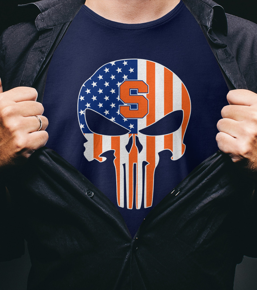 Syracuse Orange Punisher Skull American Flag Symbol T-Shirt
