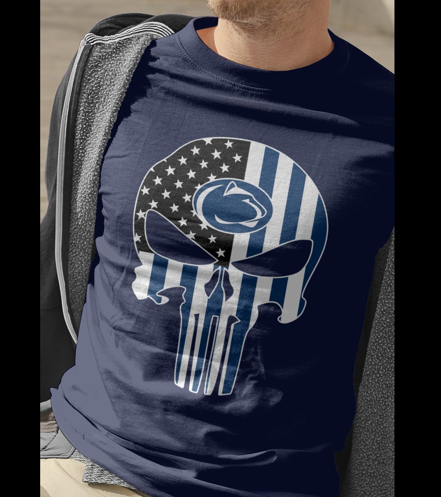 Penn State Nittany Lions The Punisher Skull With American Flag T-Shirt