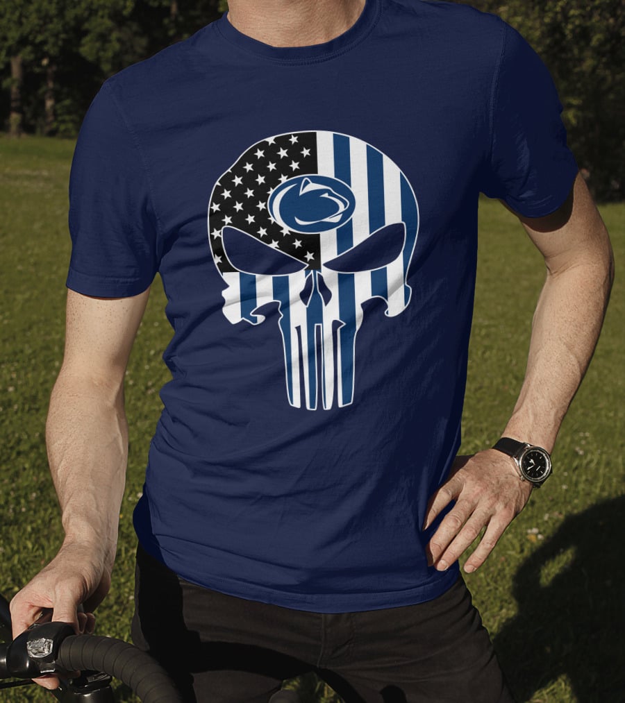 Penn State Nittany Lions The Punisher Skull With American Flag T-Shirt