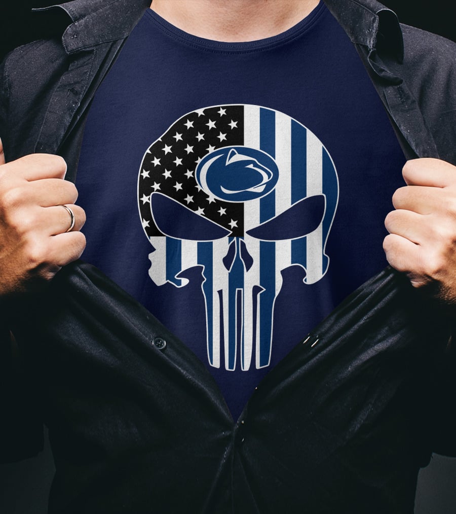 Penn State Nittany Lions The Punisher Skull With American Flag T-Shirt
