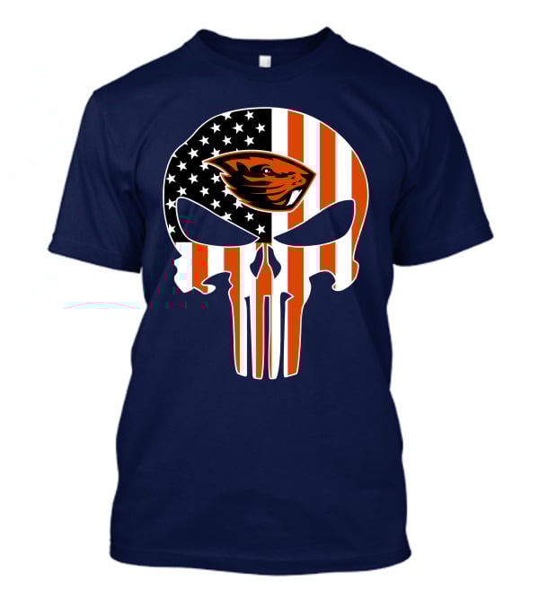 Oregon State Beavers American Flag Skull Logo Punisher 29 T-Shirt
