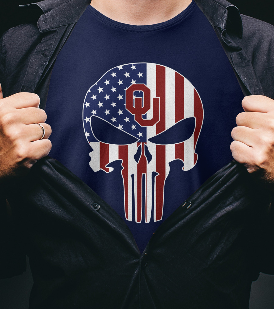 Oklahoma Sooners The Punisher American Flag Skull Design Ou T-Shirt