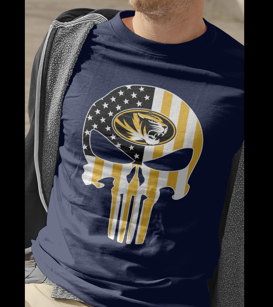 Missouri Tigers American Flag Punisher Skull T-Shirt
