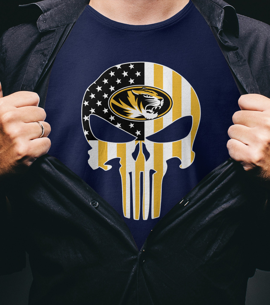 Missouri Tigers American Flag Punisher Skull T-Shirt