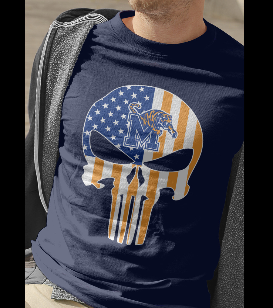 Memphis Tigers Punisher Skull Usa Flag Sports T-Shirt