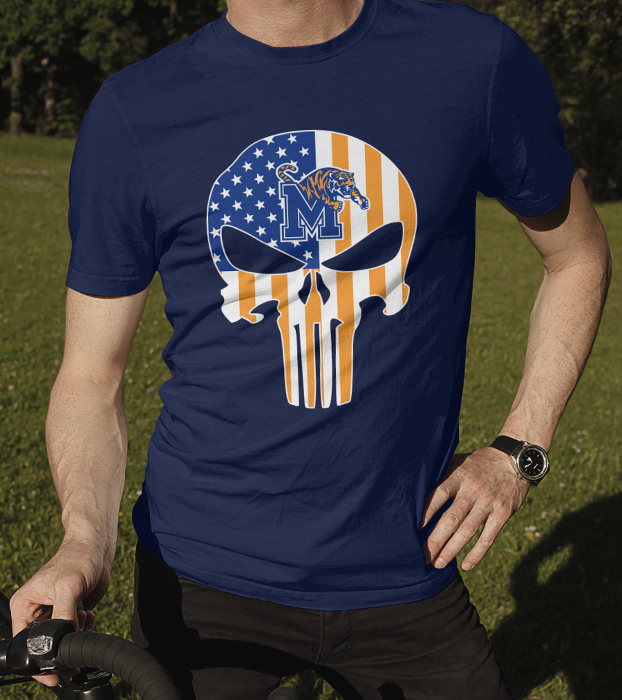 Memphis Tigers Punisher Skull Usa Flag Sports T-Shirt