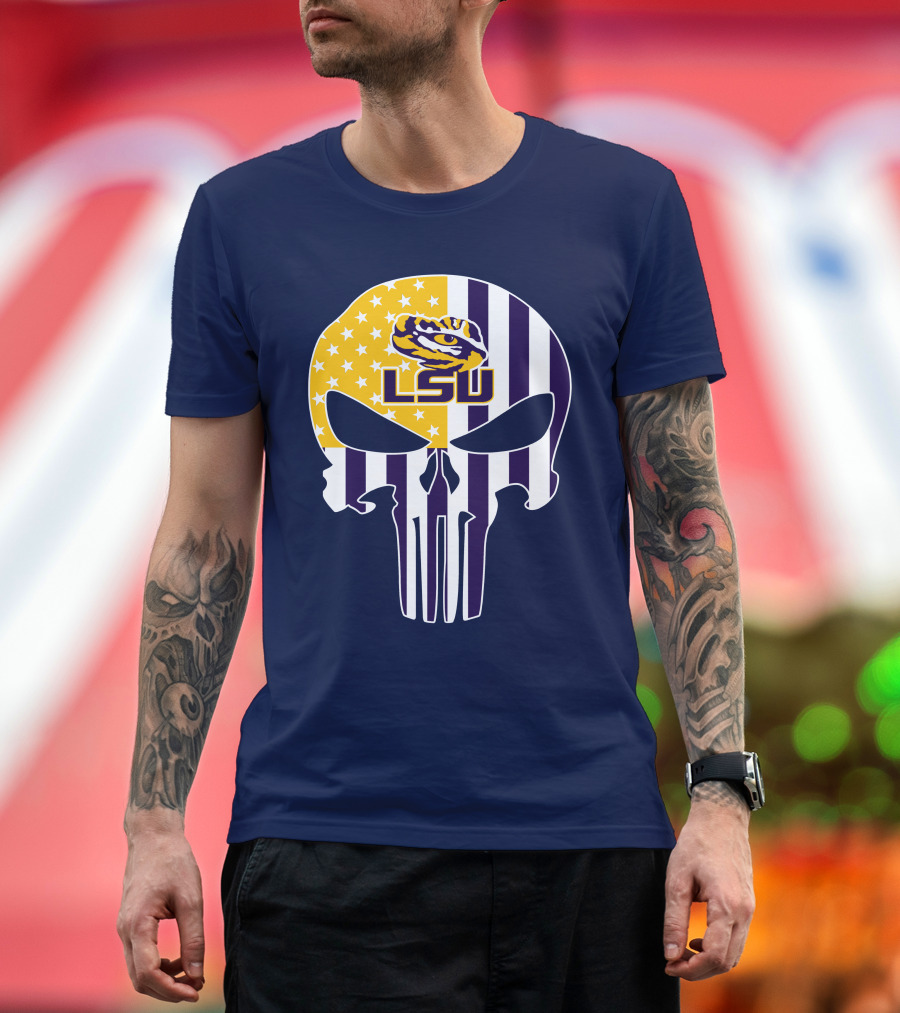 Lsu Tigers Punisher Skull American Flag T-Shirt