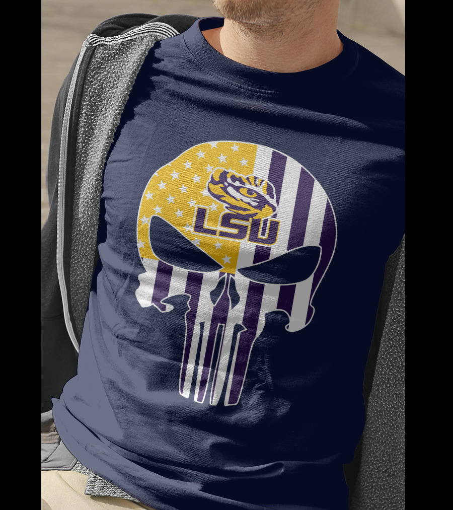 Lsu Tigers Punisher Skull American Flag T-Shirt