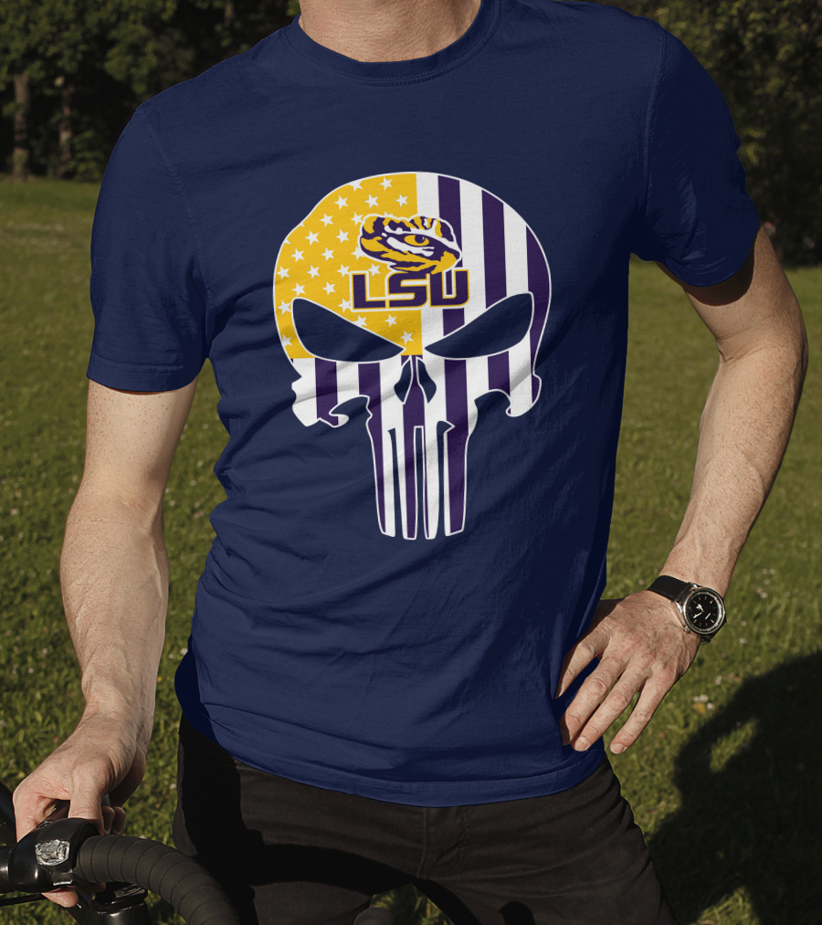 Lsu Tigers Punisher Skull American Flag T-Shirt