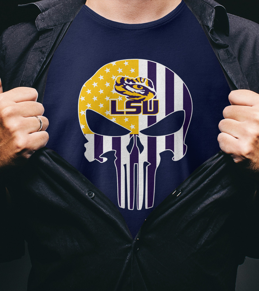 Lsu Tigers Punisher Skull American Flag T-Shirt