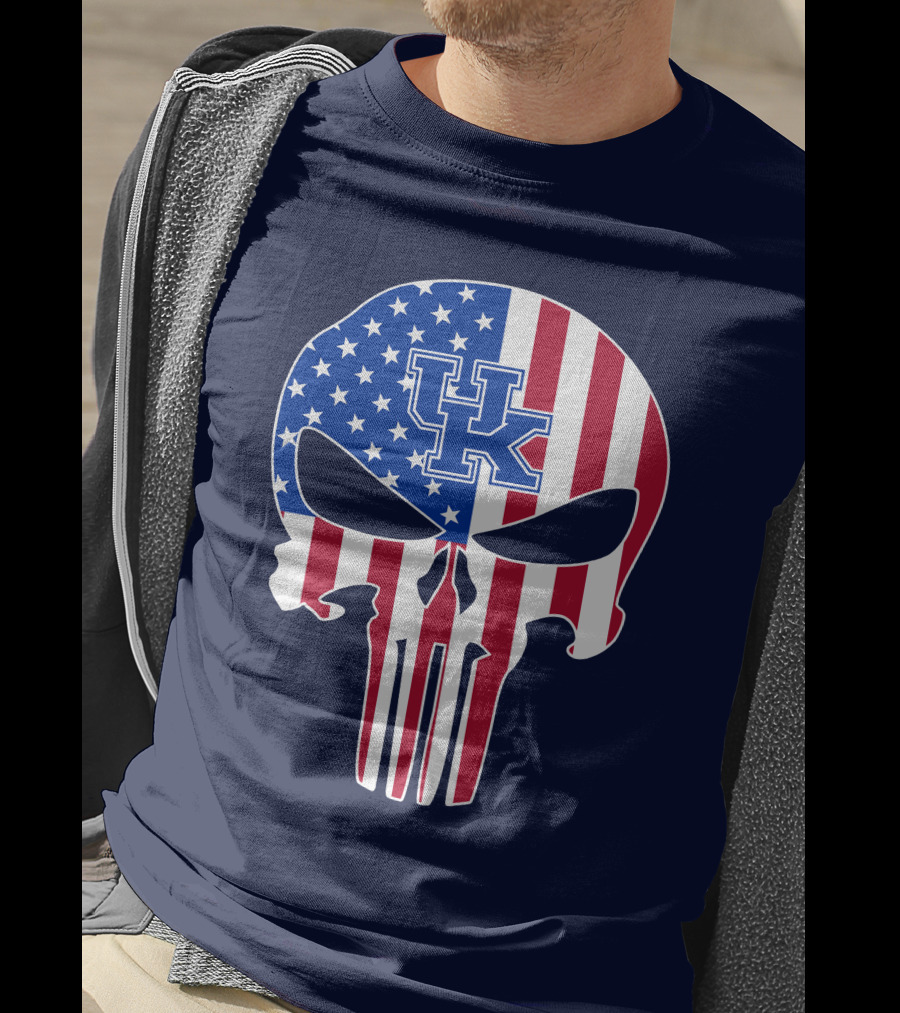 Kentucky Wildcats The Punisher American Flag Skull T-Shirt