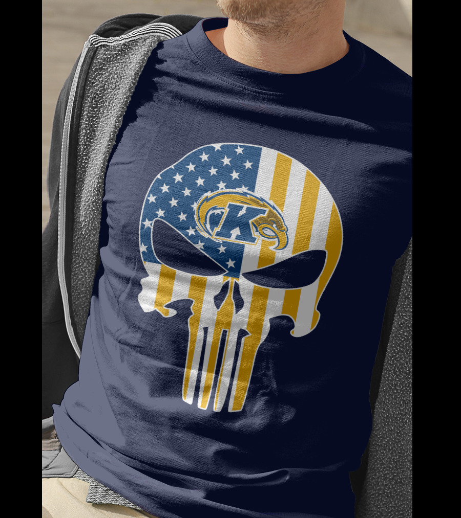 Kent State Golden Flashes Punisher Skull American Flag T-Shirt
