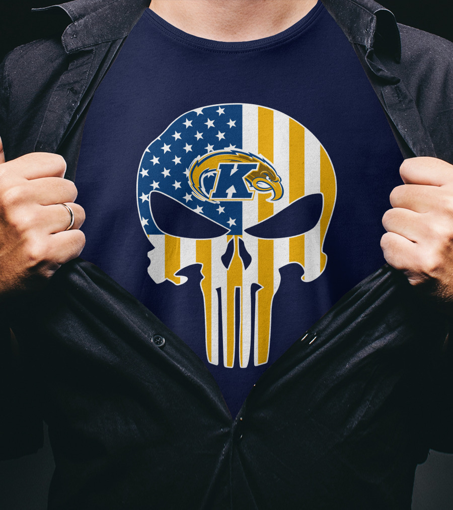 Kent State Golden Flashes Punisher Skull American Flag T-Shirt