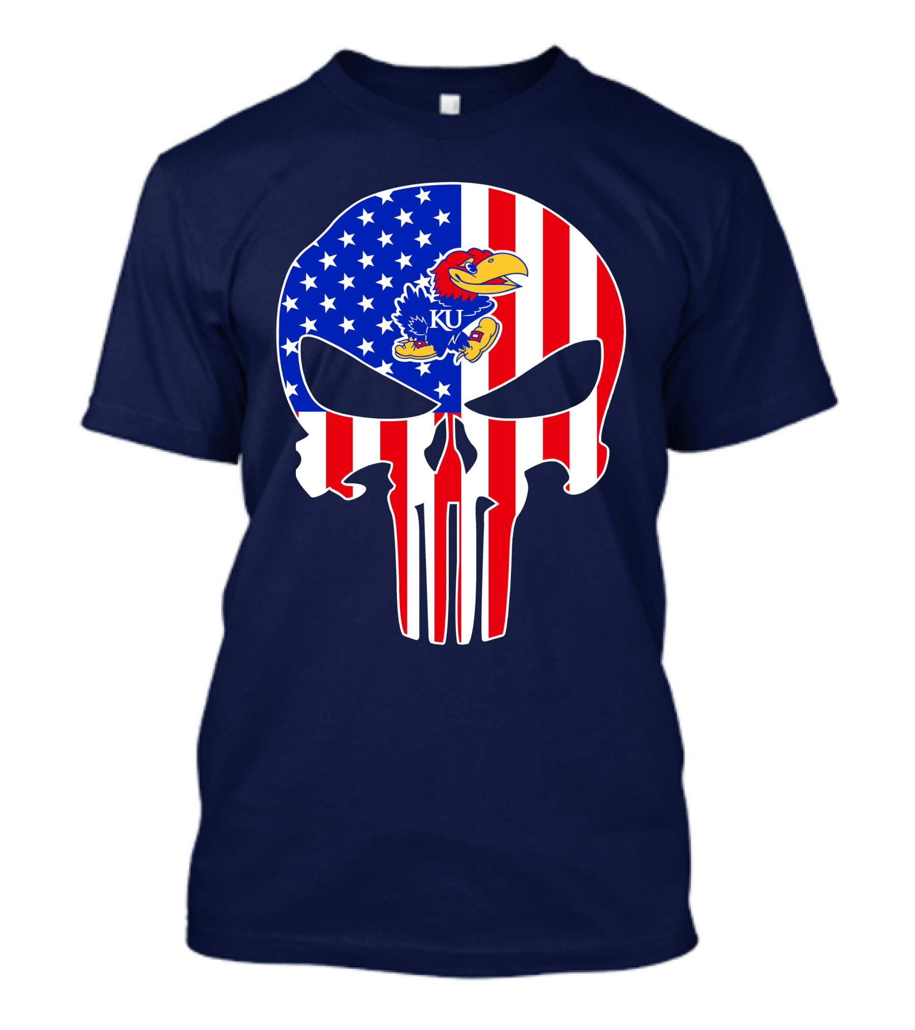 Kansas Jayhawks The Punisher American Flag Skull T-Shirt