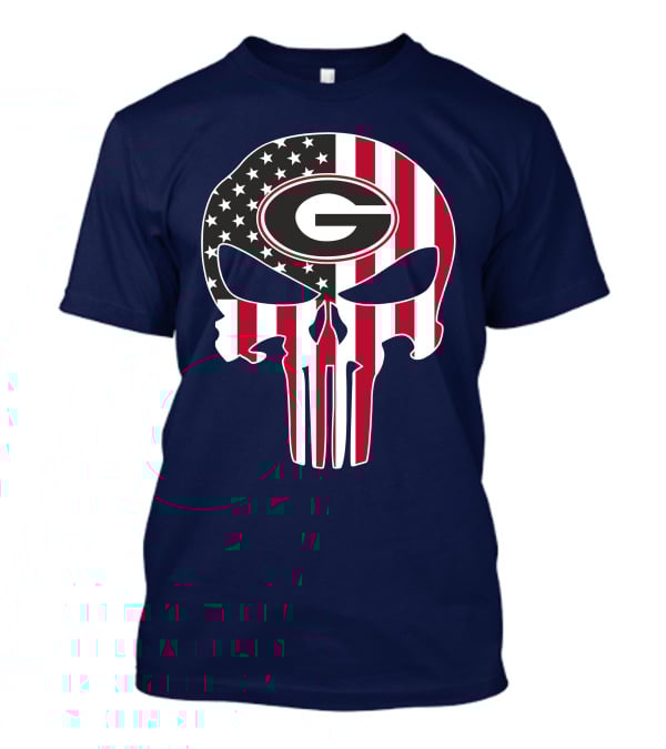Georgia Bulldogs Punisher Skull American Flag 52 T-Shirt