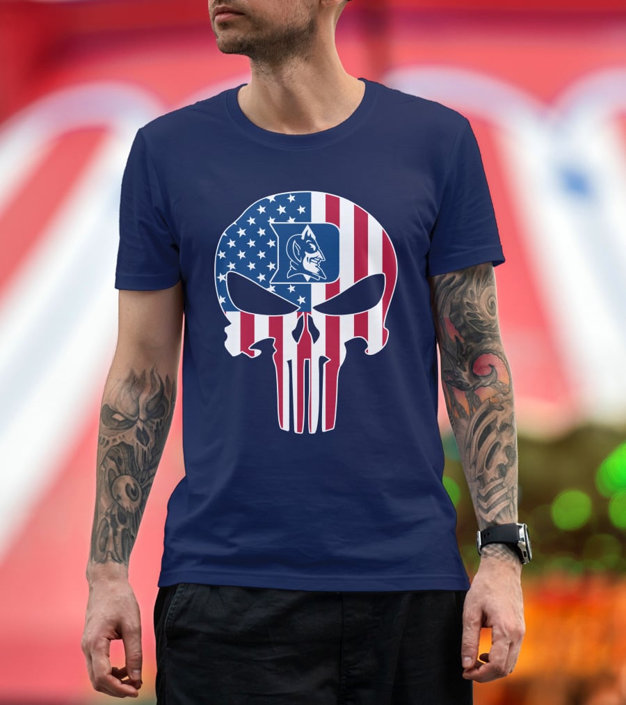 Duke Blue Devils The Punisher American Flag Skull T-Shirt