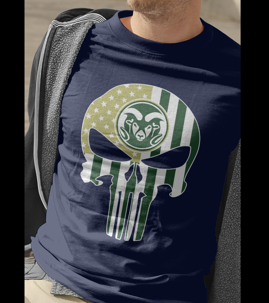 Colorado State Rams The Punisher Skull With American Flag And Ram T-Shirt