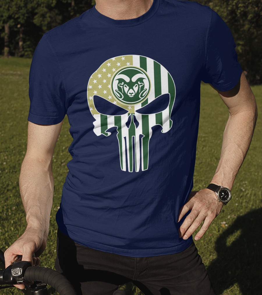 Colorado State Rams The Punisher Skull With American Flag And Ram T-Shirt