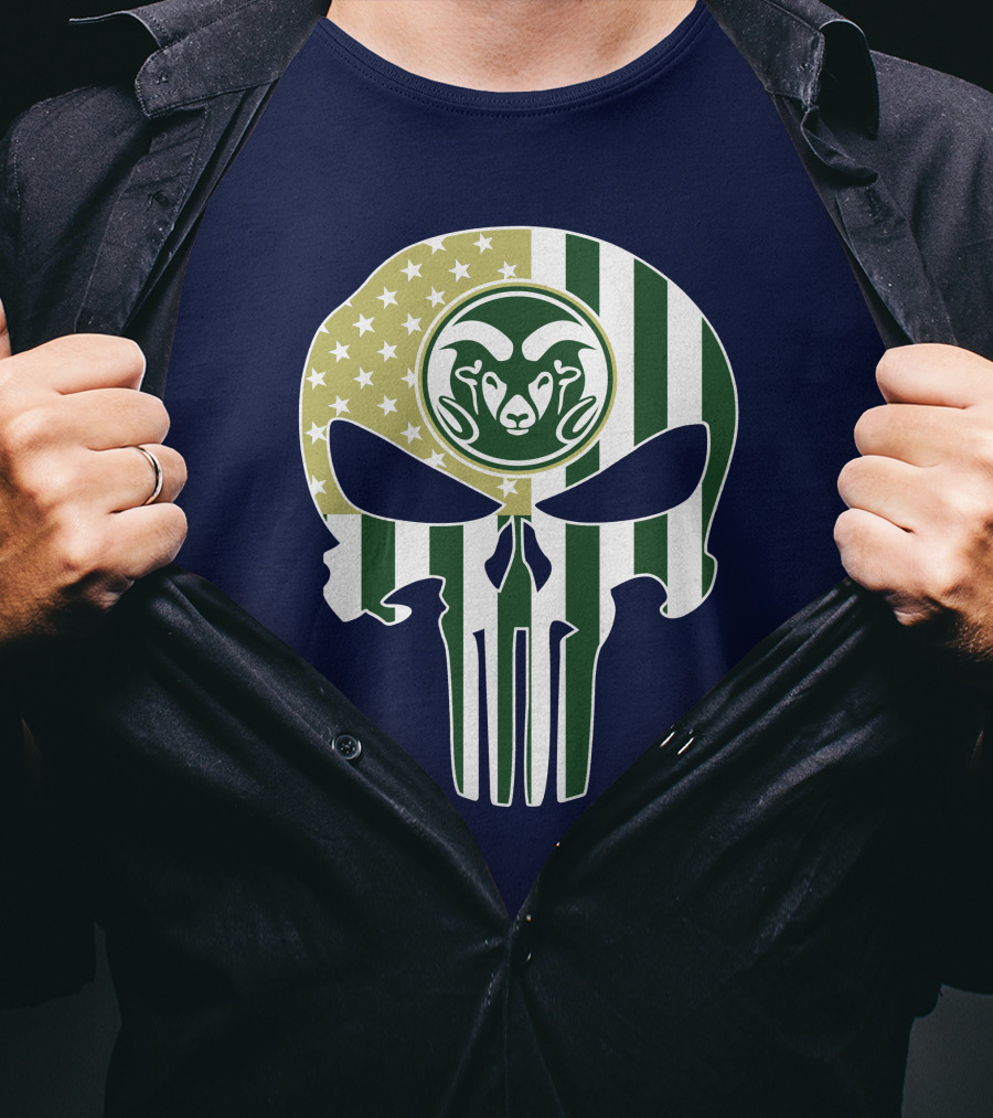 Colorado State Rams The Punisher Skull With American Flag And Ram T-Shirt