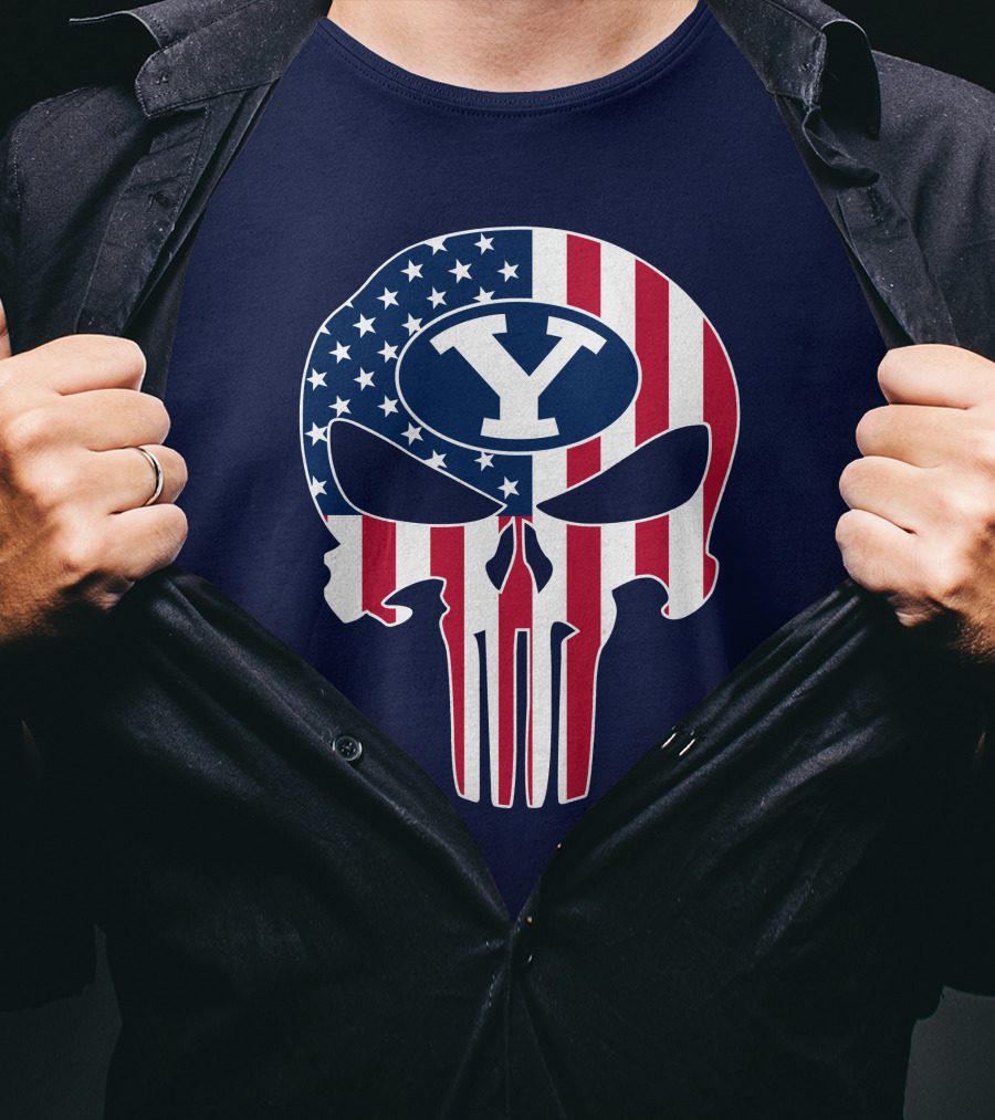 Byu Cougars The Punisher American Skull Y T-Shirt