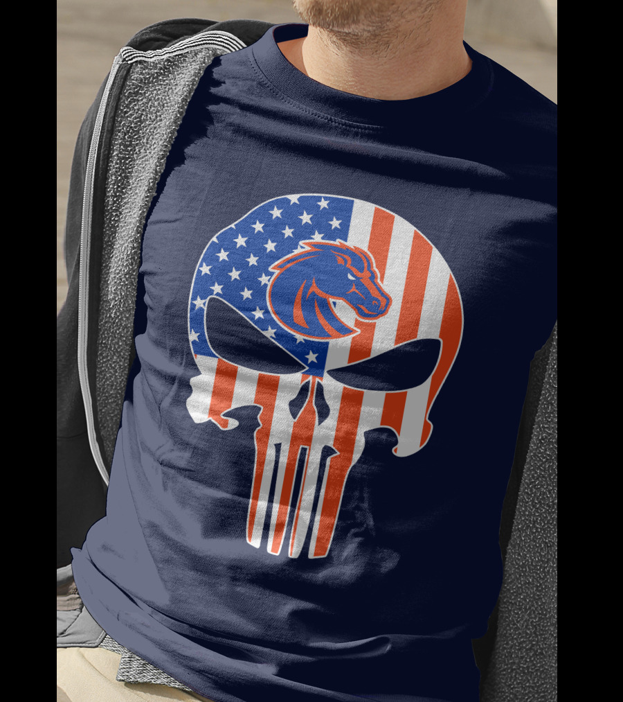Boise State Broncos The Punisher American Flag Skull T-Shirt
